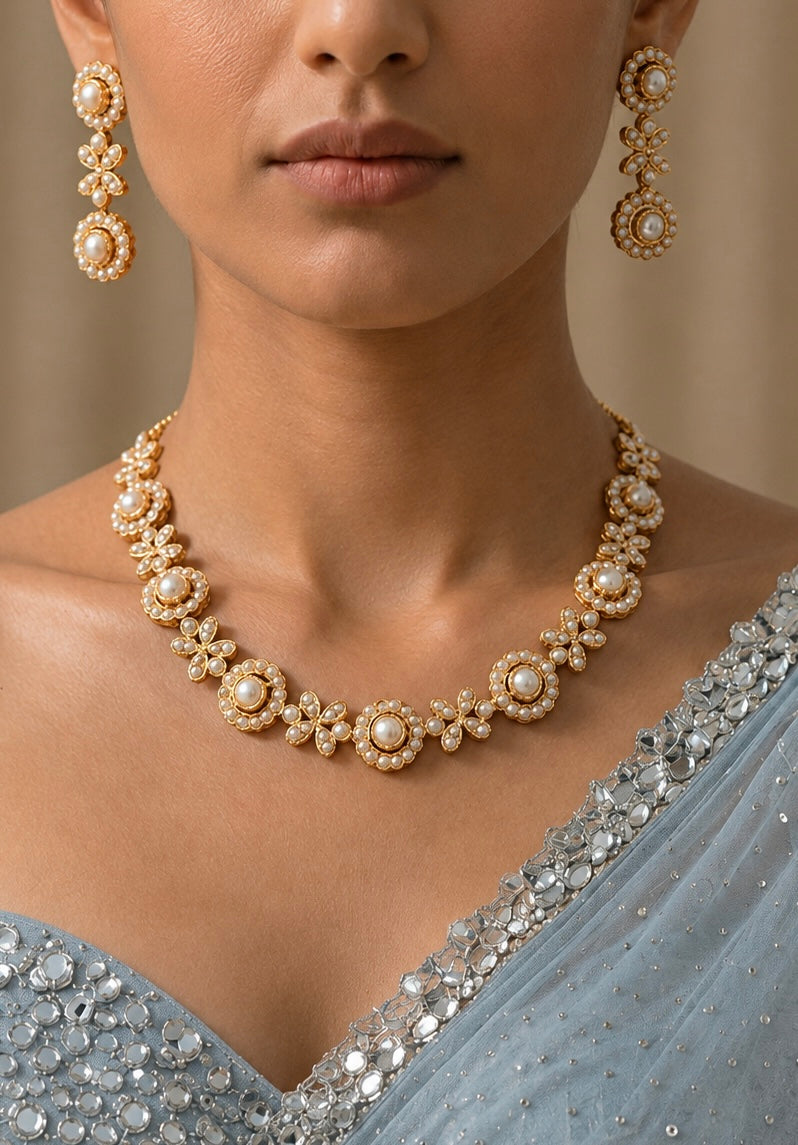 Classic Gold and Pearl Necklace Set
