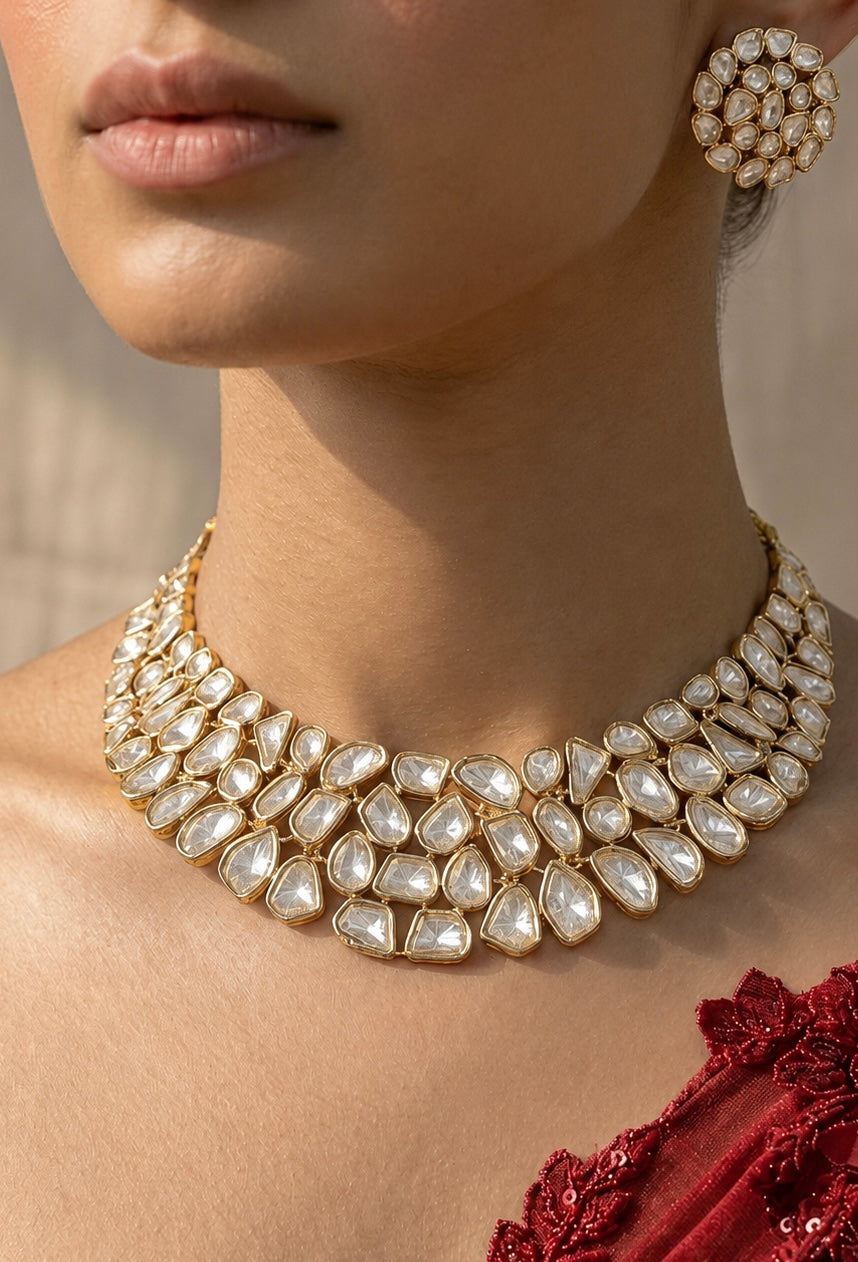 22K Gold Plated Uncut Kundan Choker Set – Royal Bridal Edit