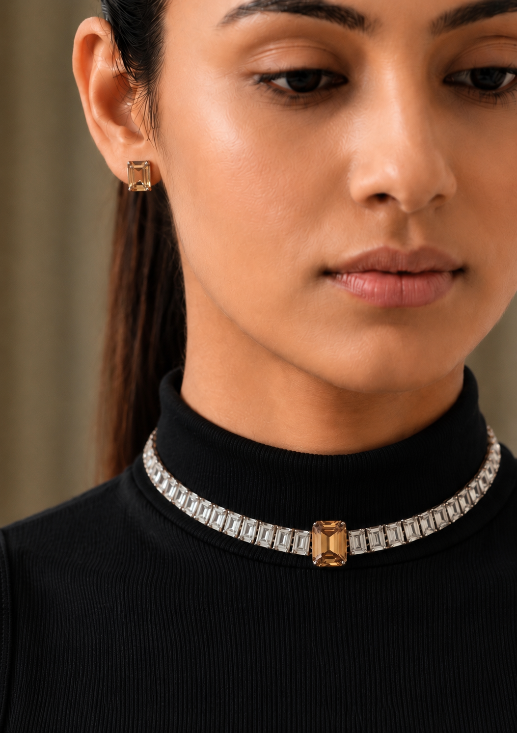 Champagne Baguette Diamond Look Choker Set – Luxe Evening Edit