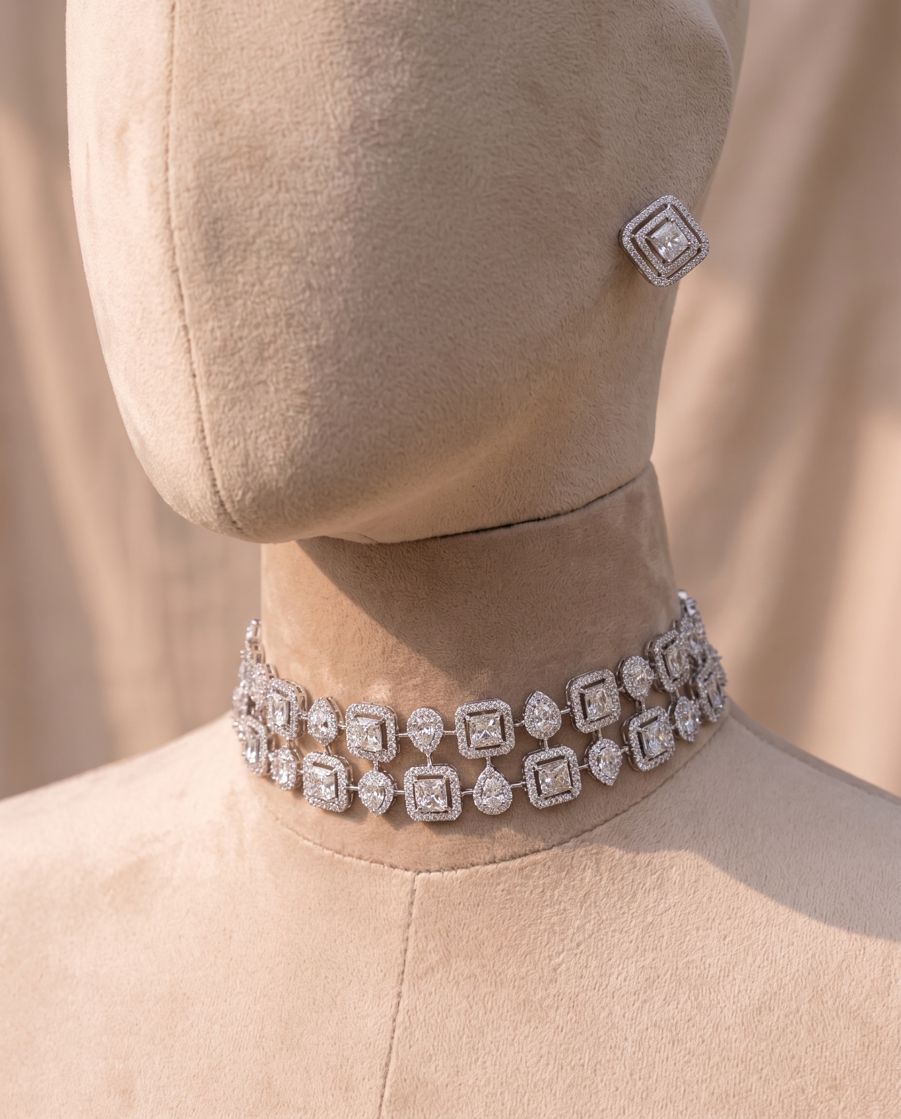 Geometric Halo Diamond Choker &amp; Earring Set