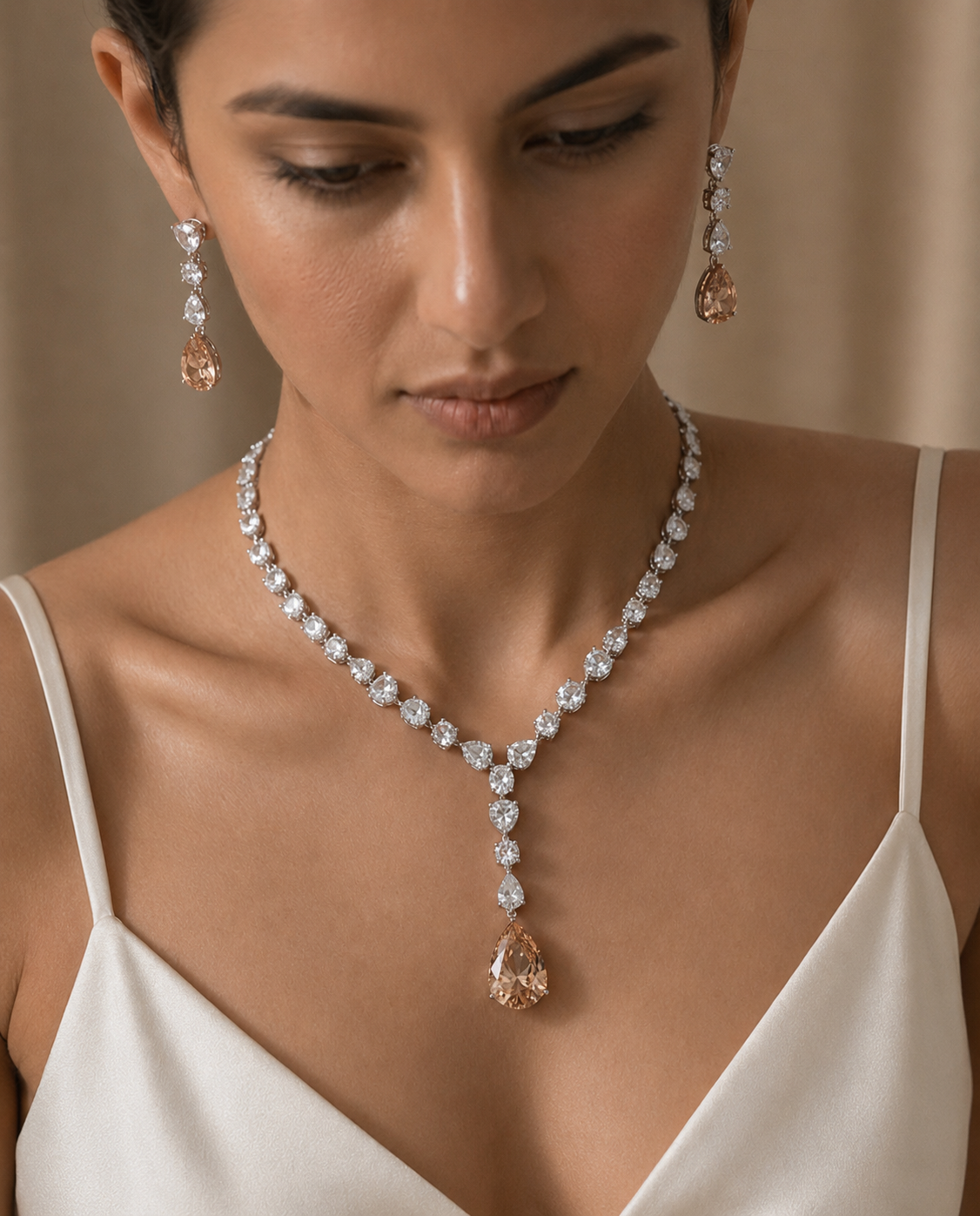 Champagne Drop Statement Necklace Set – Luxe Evening Edit