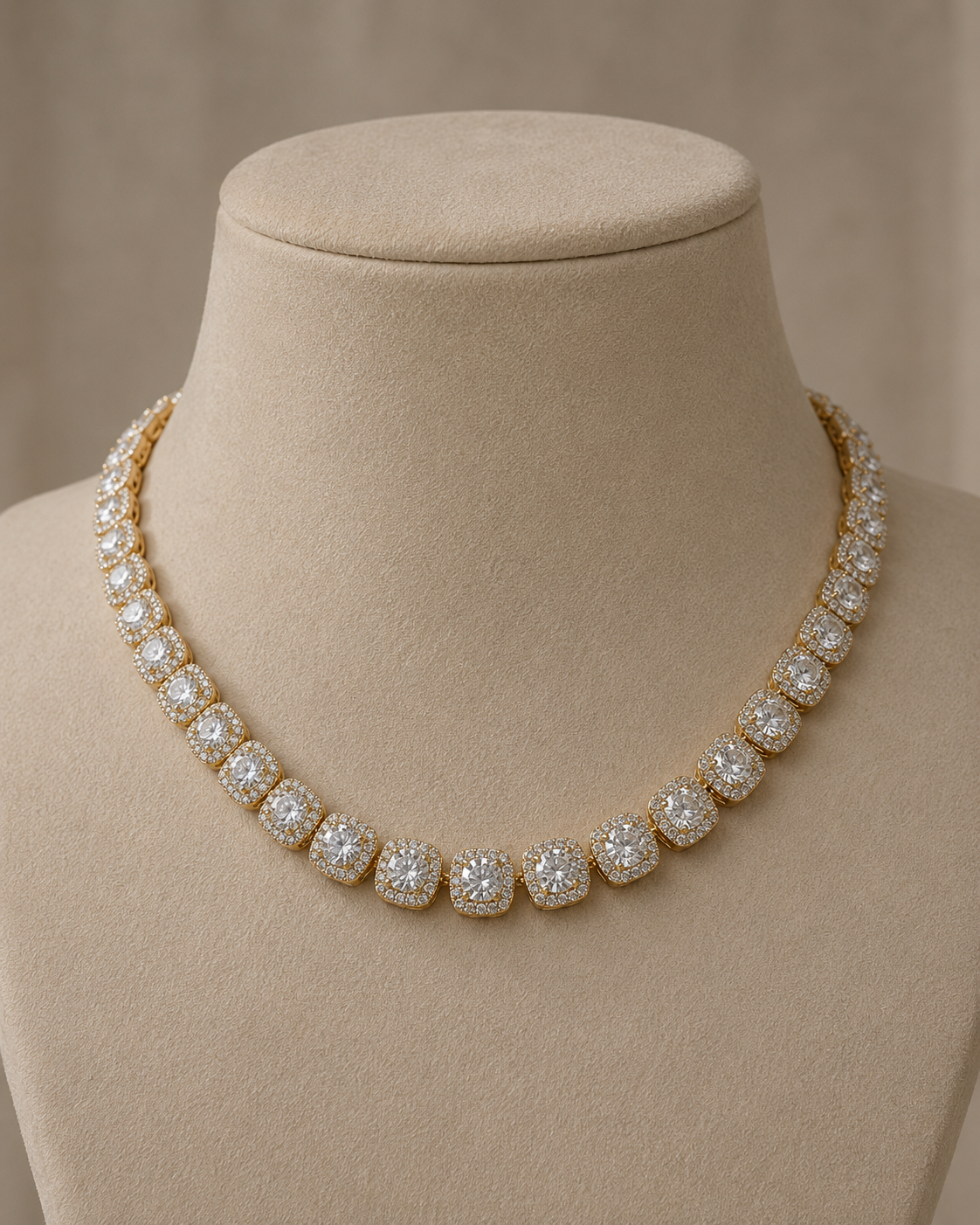 Gold Bezel-Set Necklace with Brilliant-Cut Clear Stones
