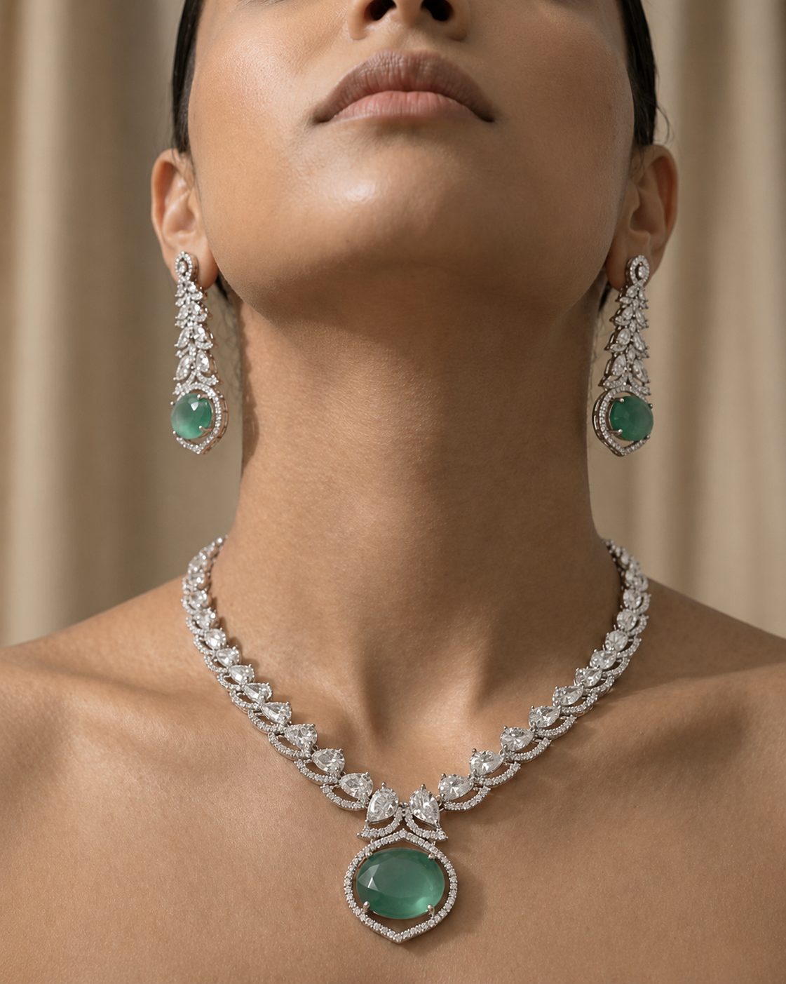 Green Radiance Diamond Halo Jewelry Set