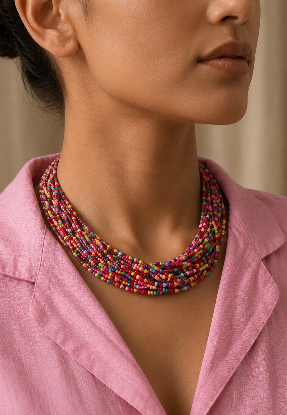 Multistrand Kaleidoscope Beaded Necklace – Handcrafted Festive Statement