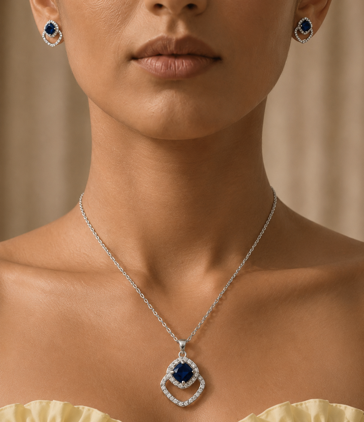 Semi Precious Blue Pendant and Stud Earring Set