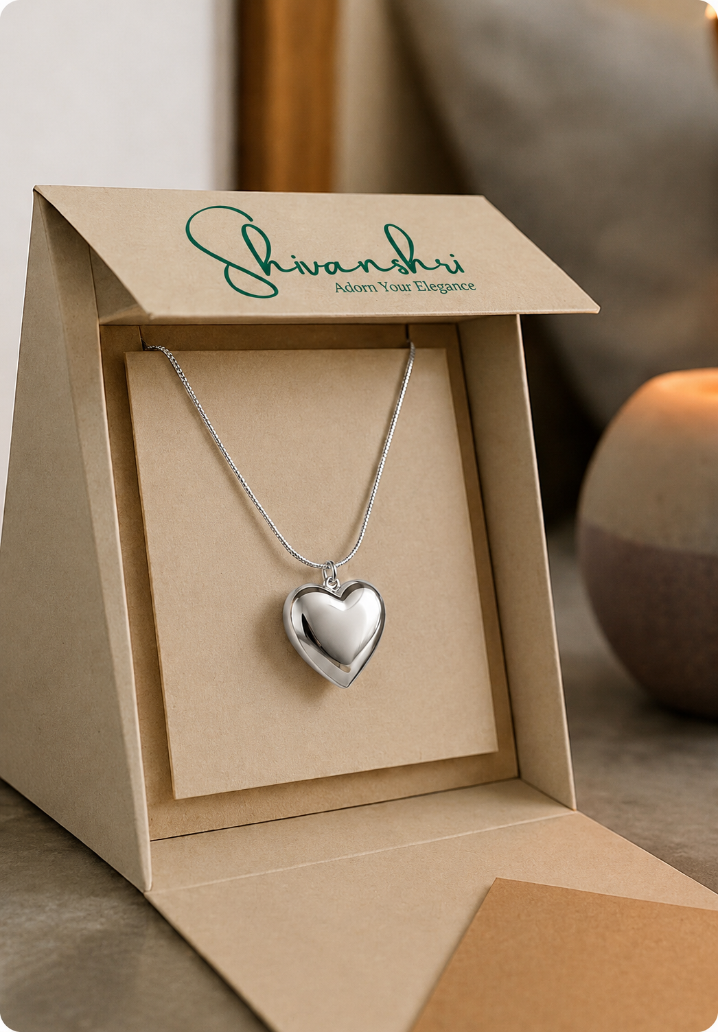 Luna Silver-Tone Puffed Heart Pendant Necklace | Minimal Everyday Wear | Gift-Ready Box