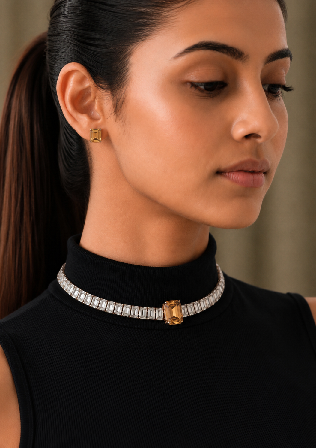 Champagne Baguette Diamond Look Choker Set – Luxe Evening Edit