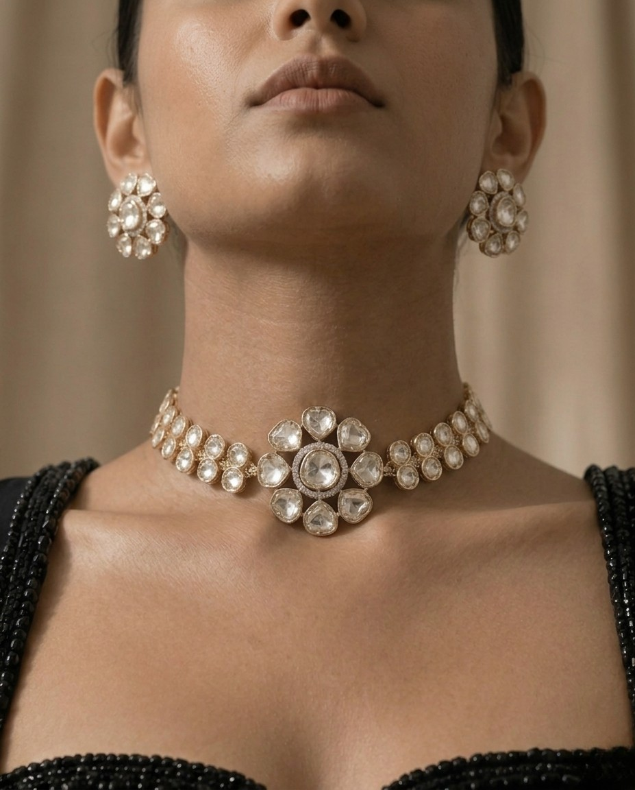 Floral Majesty Gold & Kundan Choker Set – Premium Festive Glam