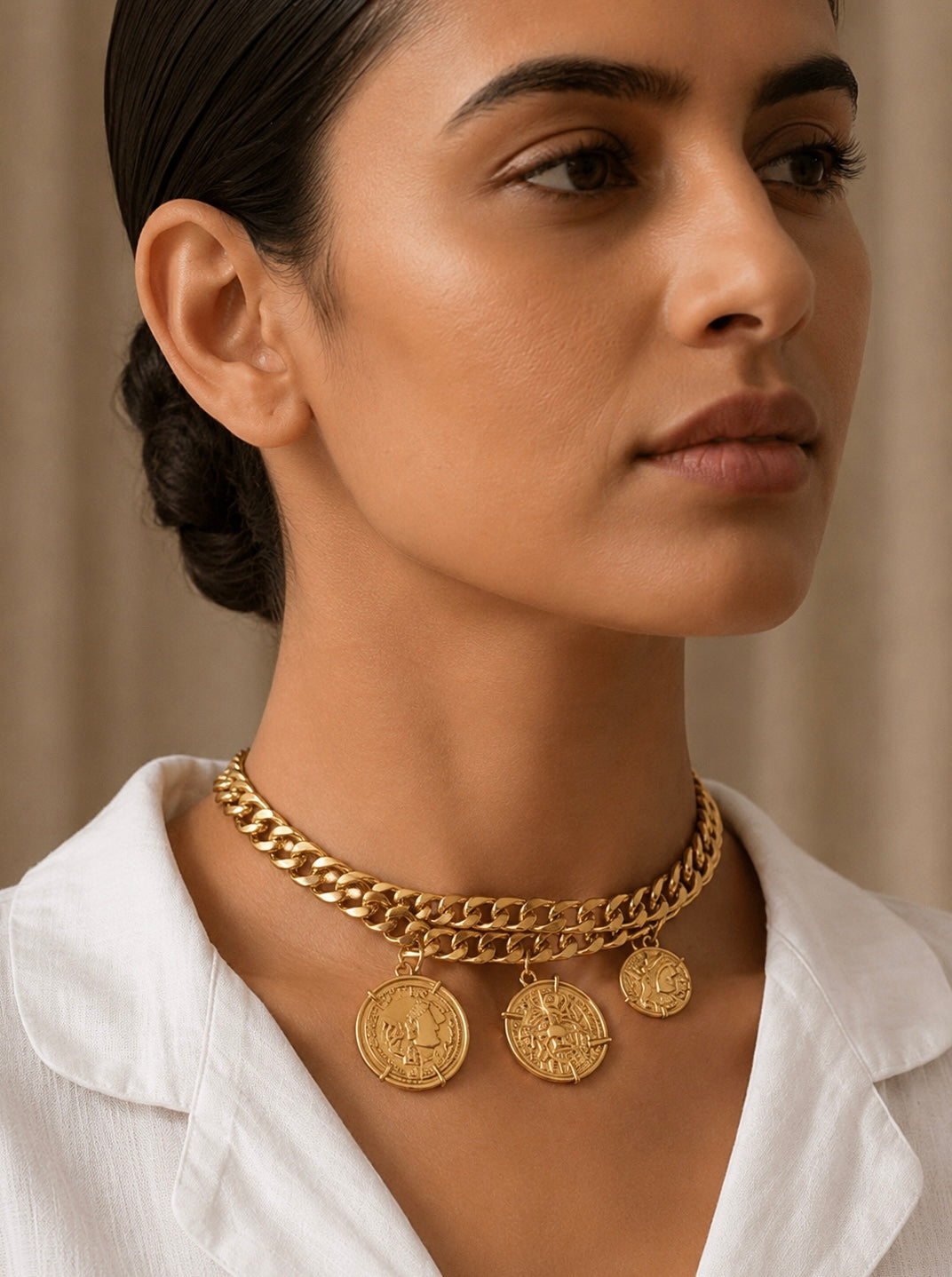 Gold Coin Choker Necklace – Regal Alloy Statement with Cultural Flair