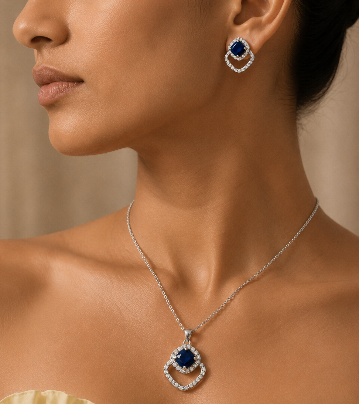 Semi Precious Blue Pendant and Stud Earring Set