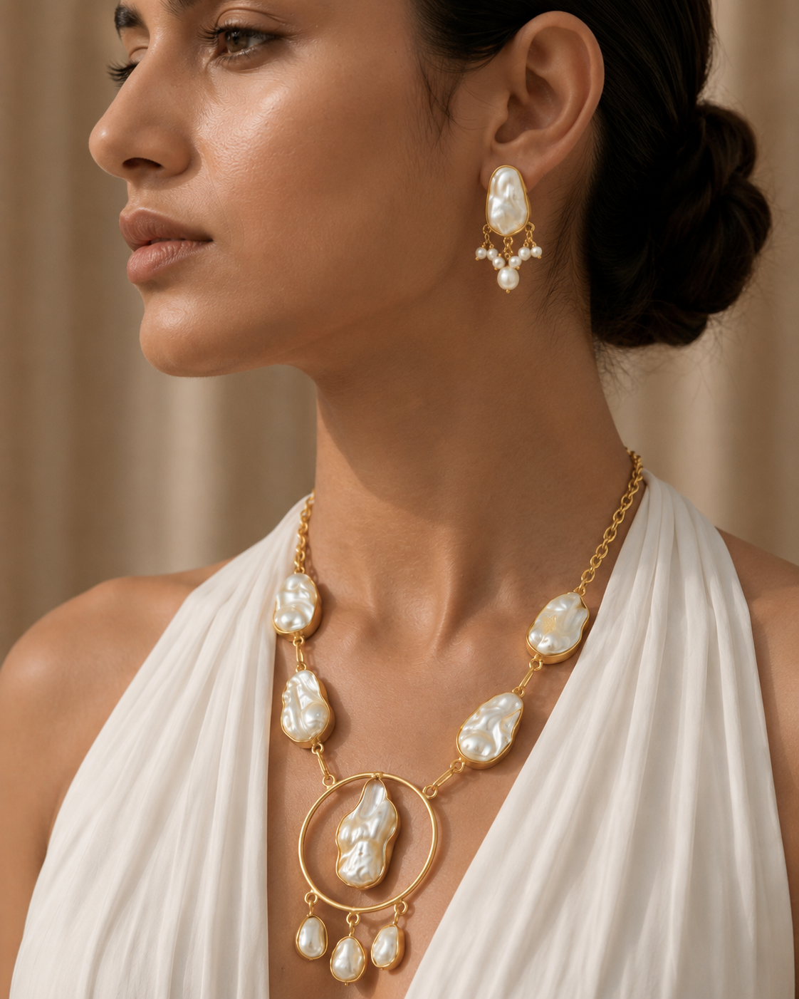 Elegant Natural Pearl Necklace and Earrings Set