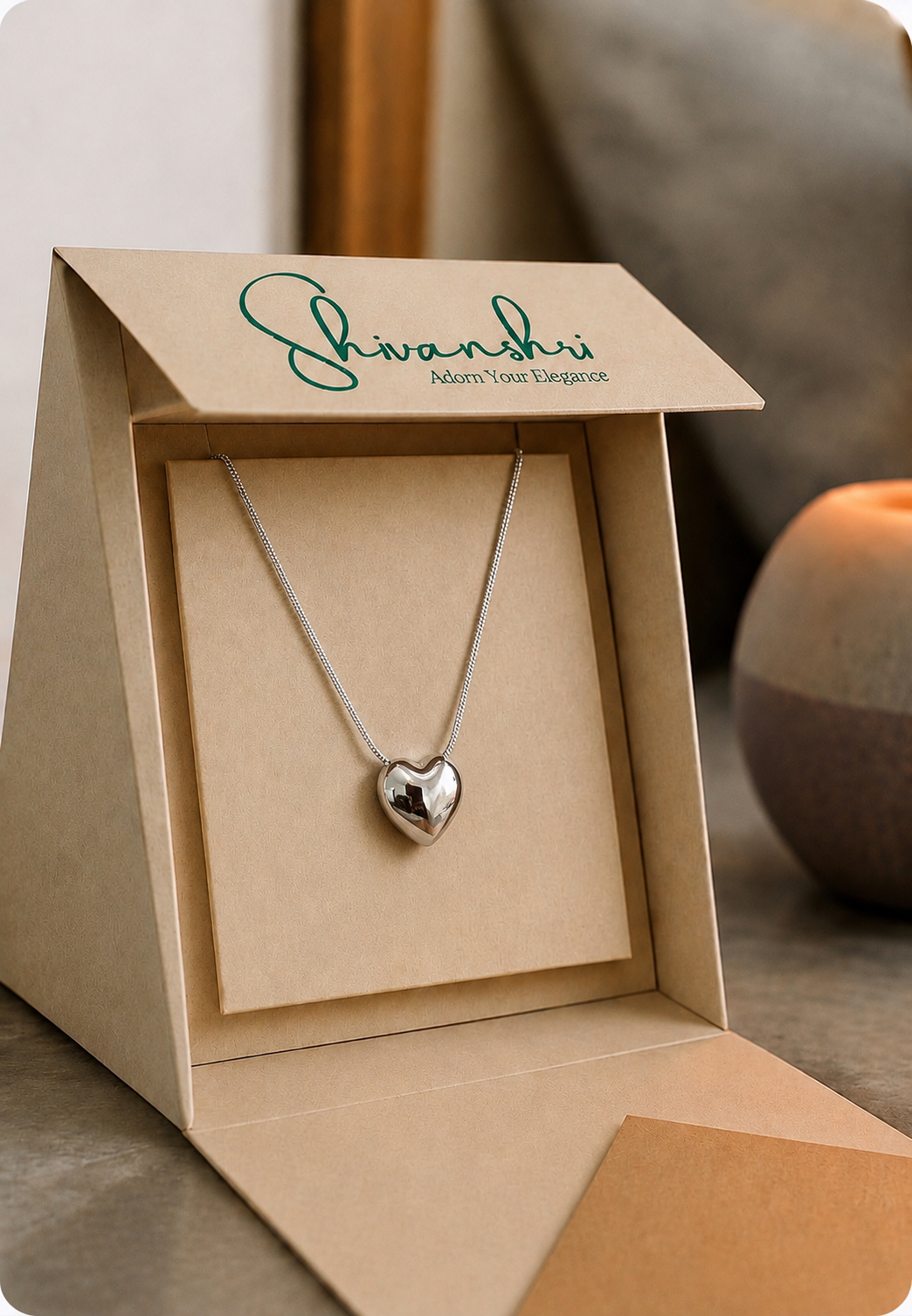 The Silver Heart — Minimal Puffed Pendant in Signature Gift Box |