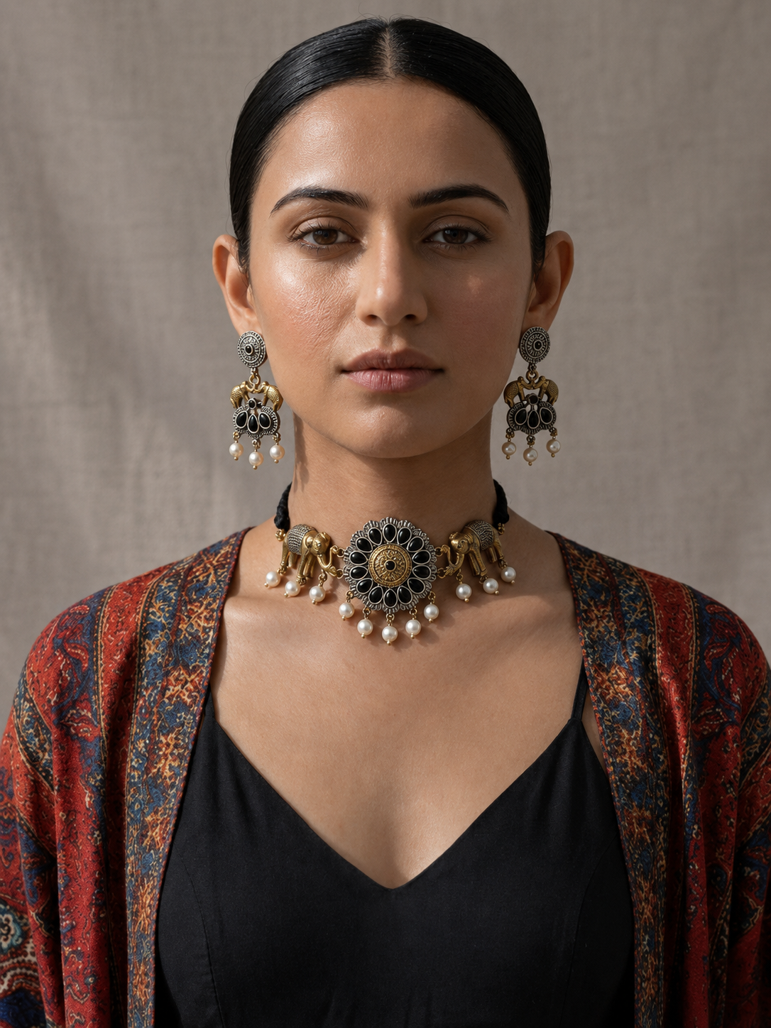 Royal Elephant Motif Choker & Earring Set – A Fusion of Power and Grace