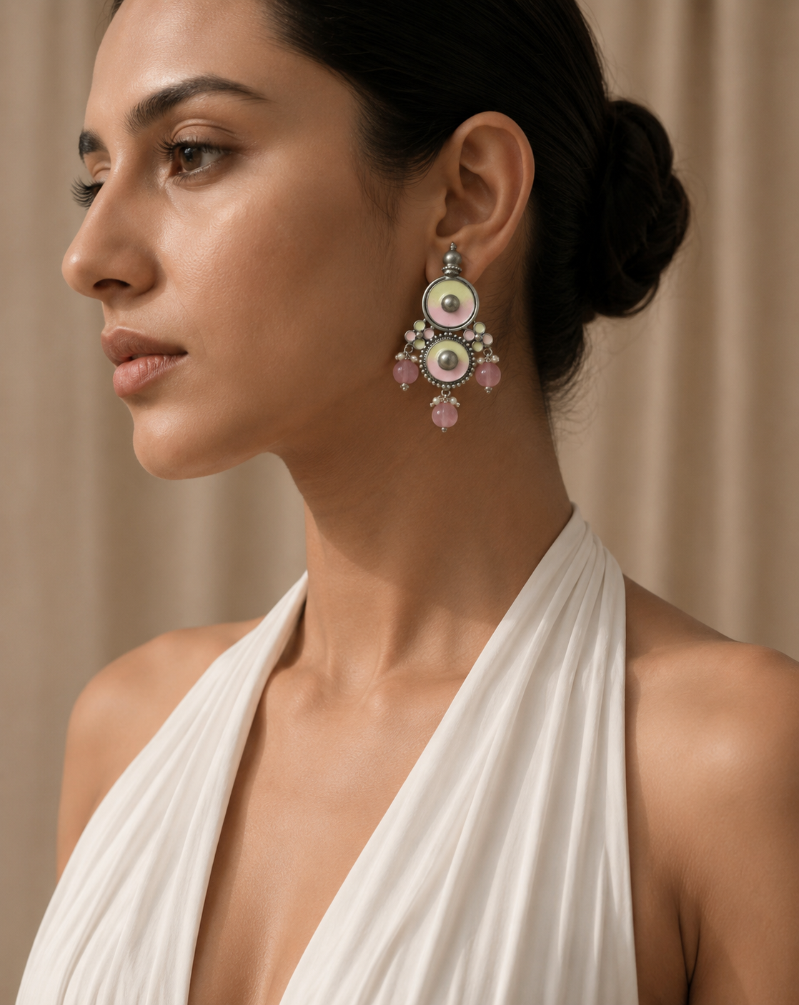 925 Silver Amrapali Pink Drop Earrings – Heritage Statement Design