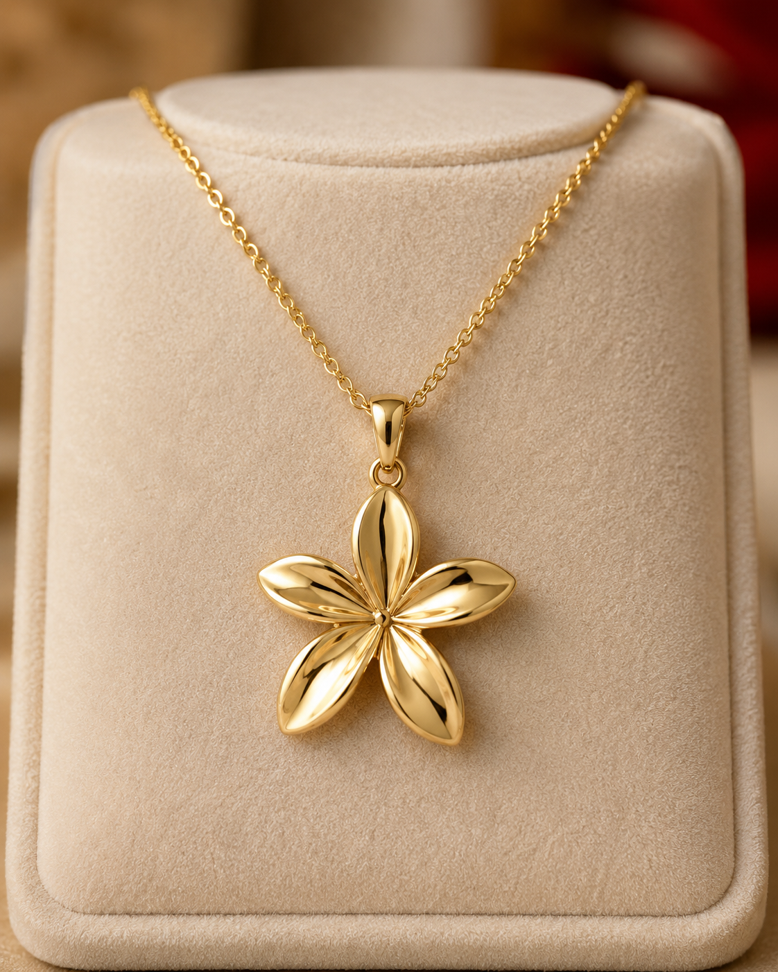 Real Gold Plated Waterproof Stainless Steel Flower Pendant Necklace