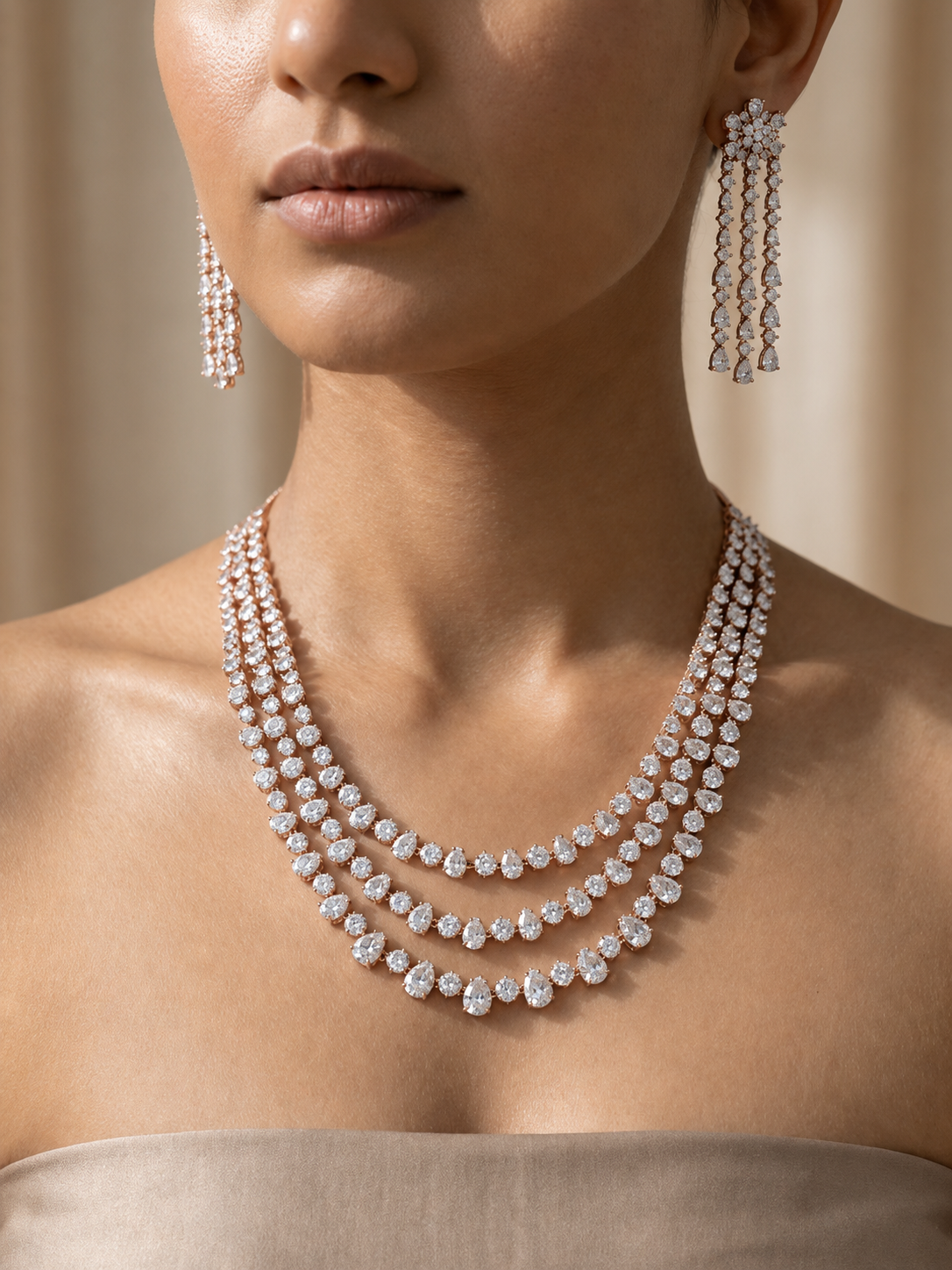 Radiant Rose: Diamond Necklace Set in Rose Gold