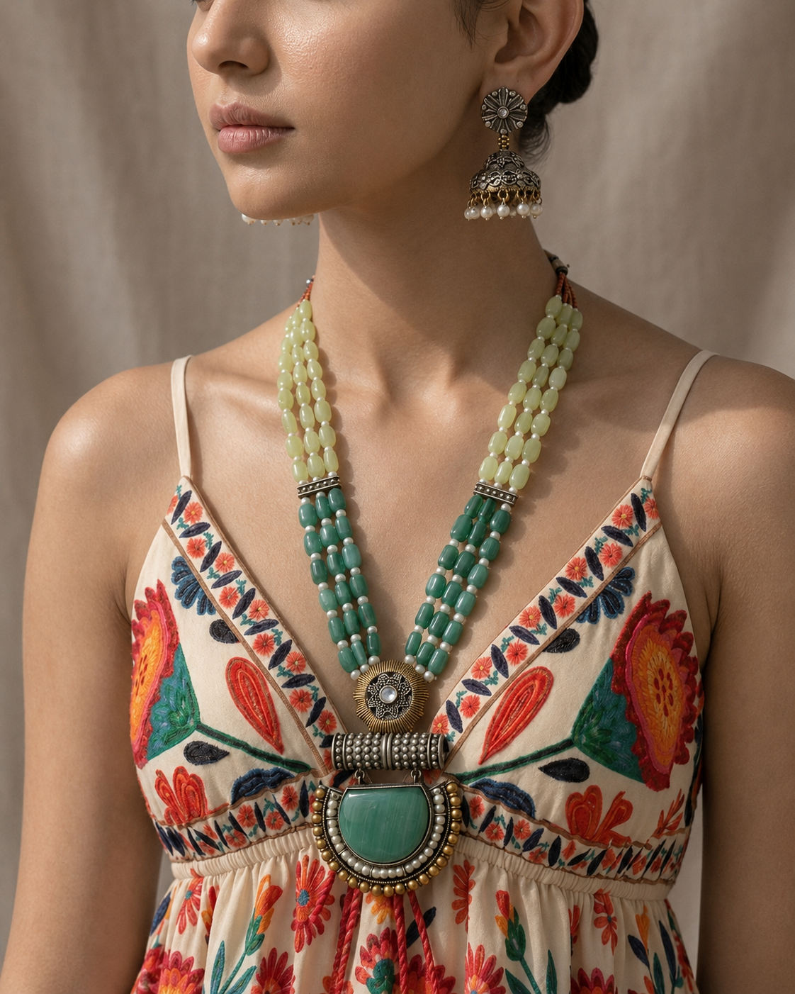 Own the Elegance: Grand Dual-Tone Beaded Necklace – A Timeless Heritage Treasure