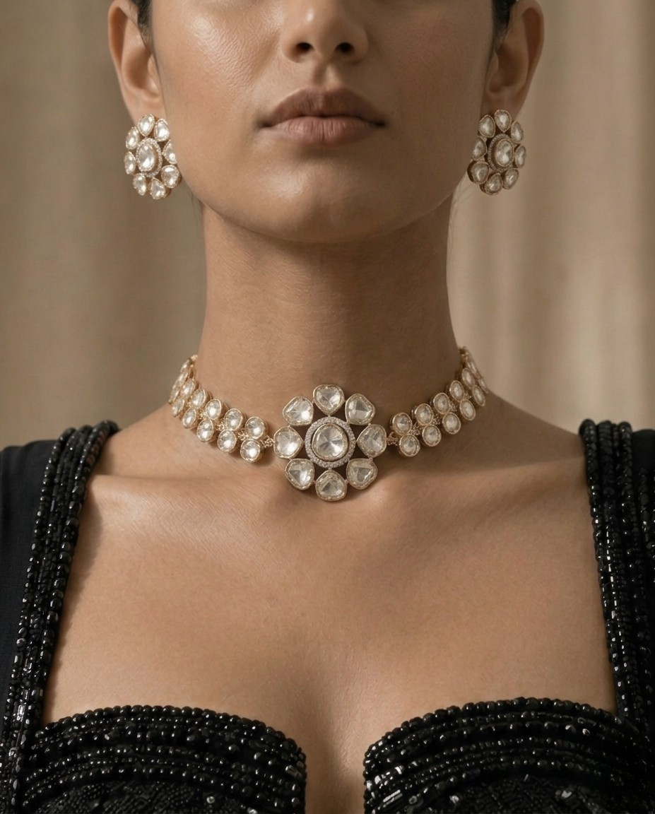 Floral Majesty Gold & Kundan Choker Set – Premium Festive Glam