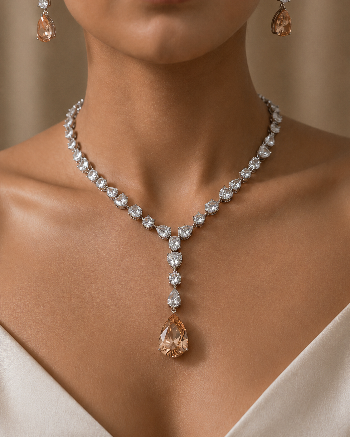 Champagne Drop Statement Necklace Set – Luxe Evening Edit