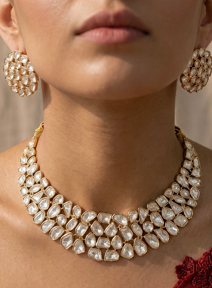 22K Gold Plated Uncut Kundan Choker Set – Royal Bridal Edit
