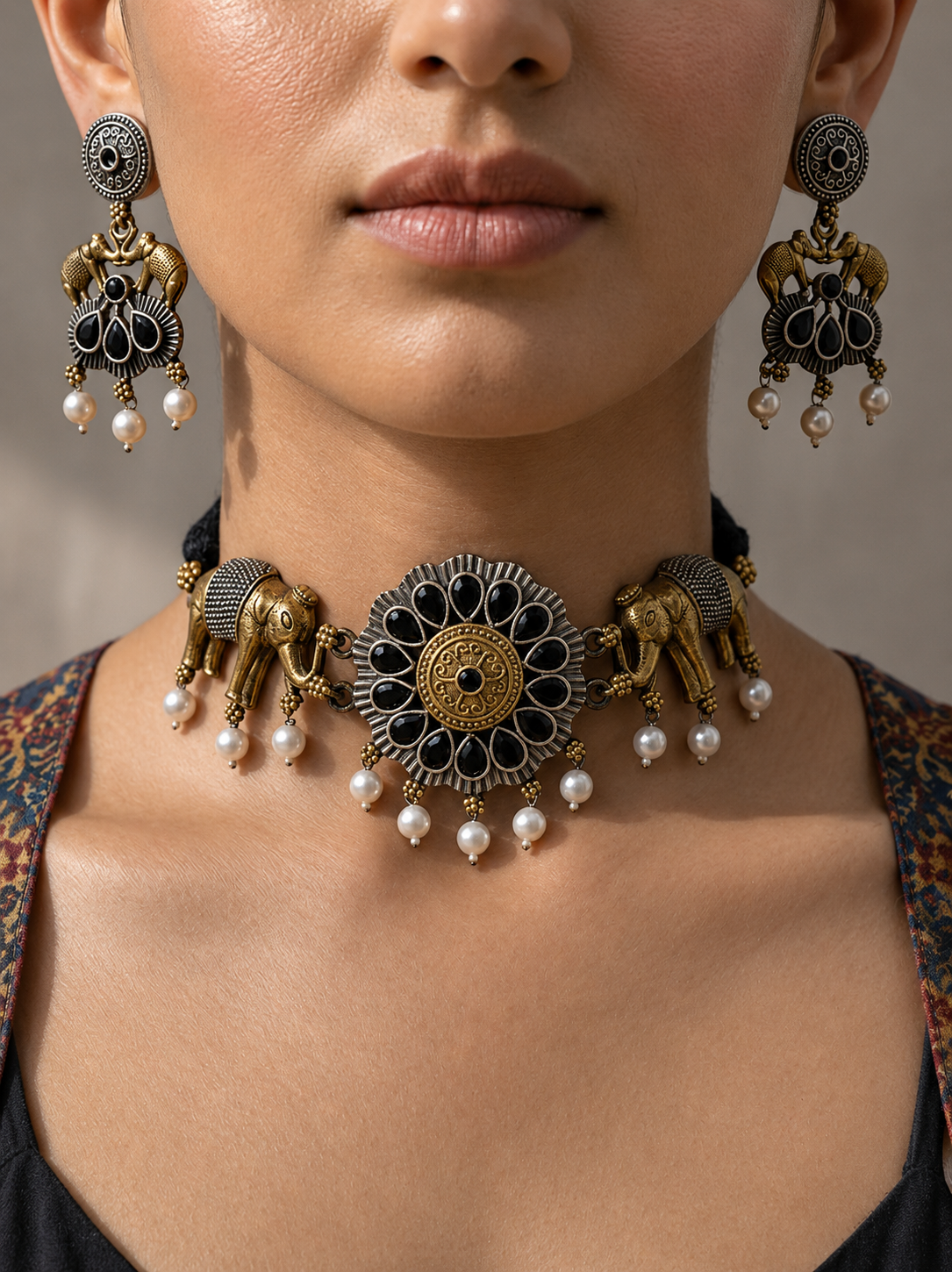 Royal Elephant Motif Choker & Earring Set – A Fusion of Power and Grace