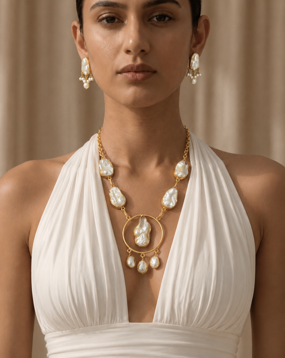 Elegant Natural Pearl Necklace and Earrings Set
