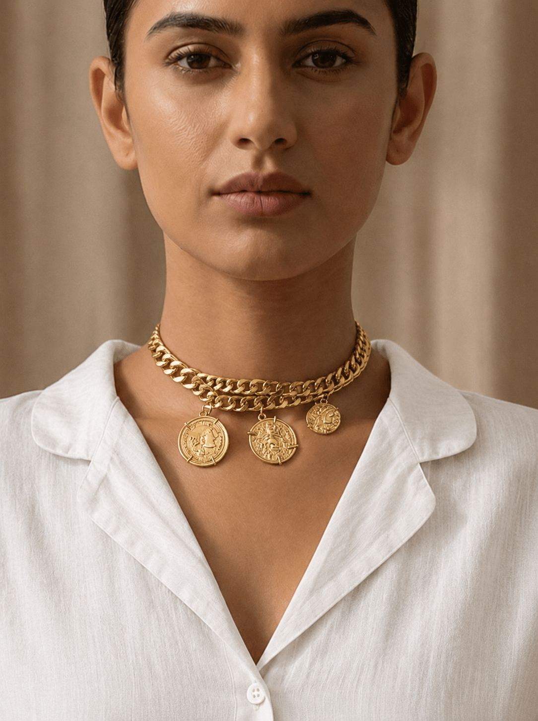 Gold Coin Choker Necklace – Regal Alloy Statement with Cultural Flair