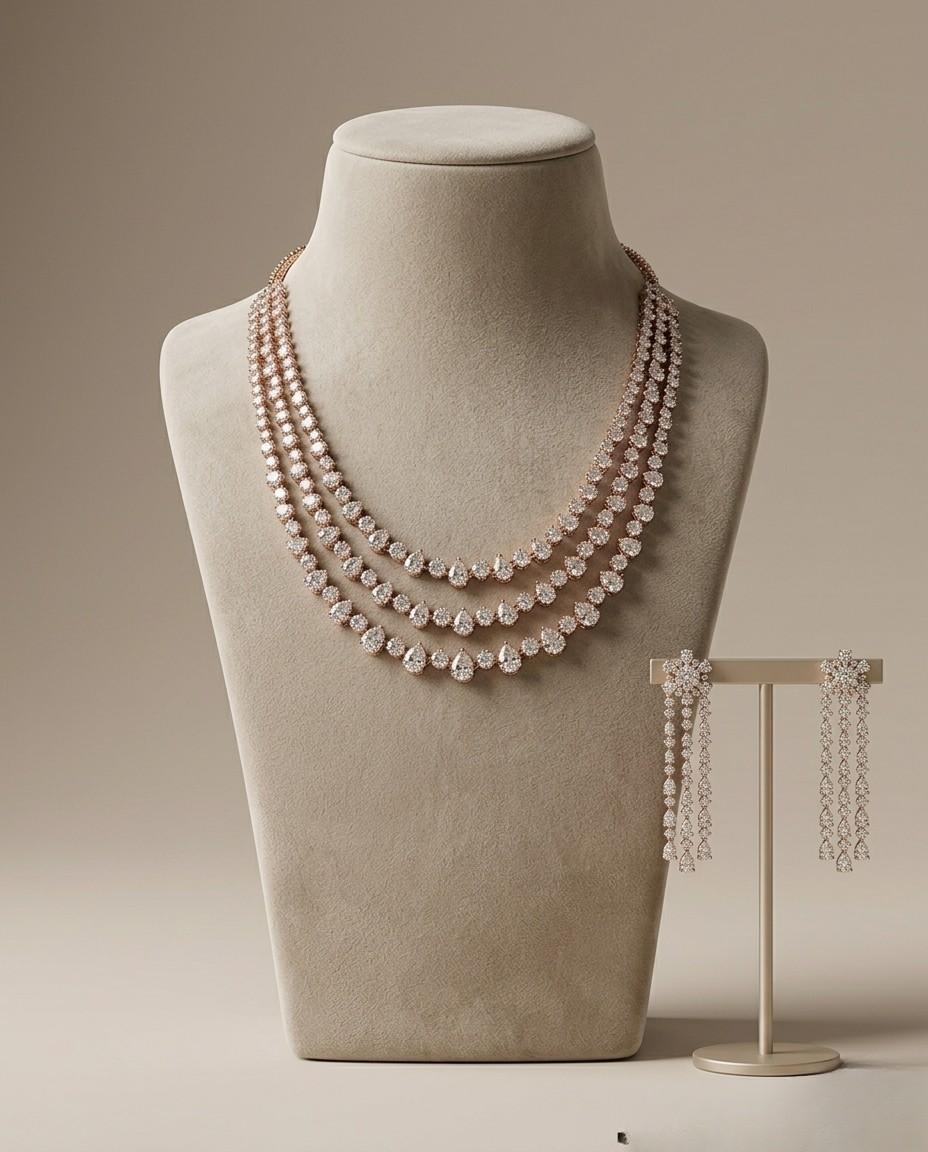 Radiant Rose: Diamond Necklace Set in Rose Gold