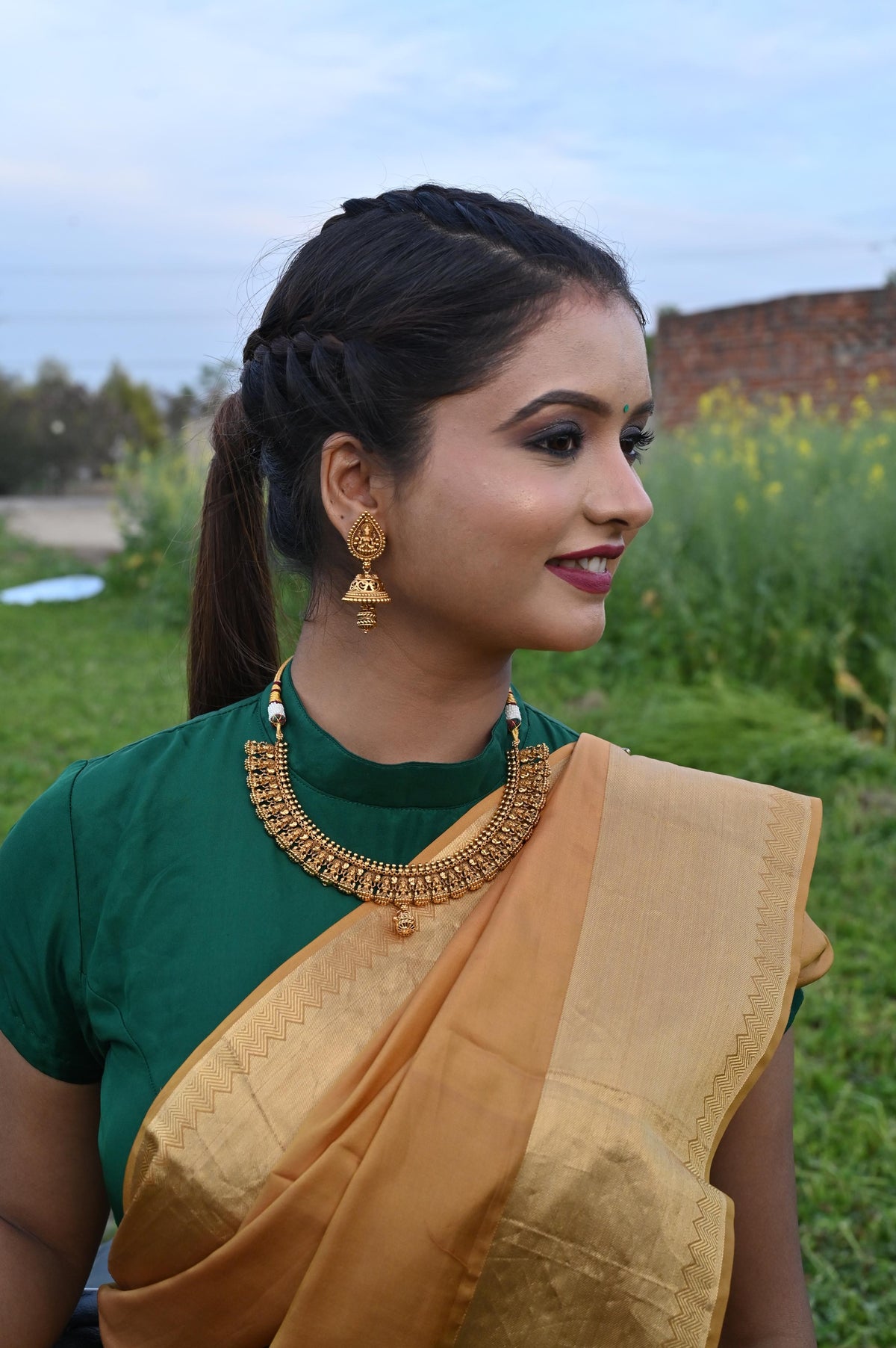 Gold-Plated Handcrafted Temple Necklace set – shivanshri