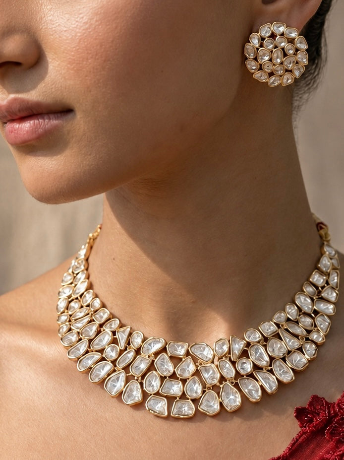 22K Gold Plated Uncut Kundan Choker Set – Royal Bridal Edit