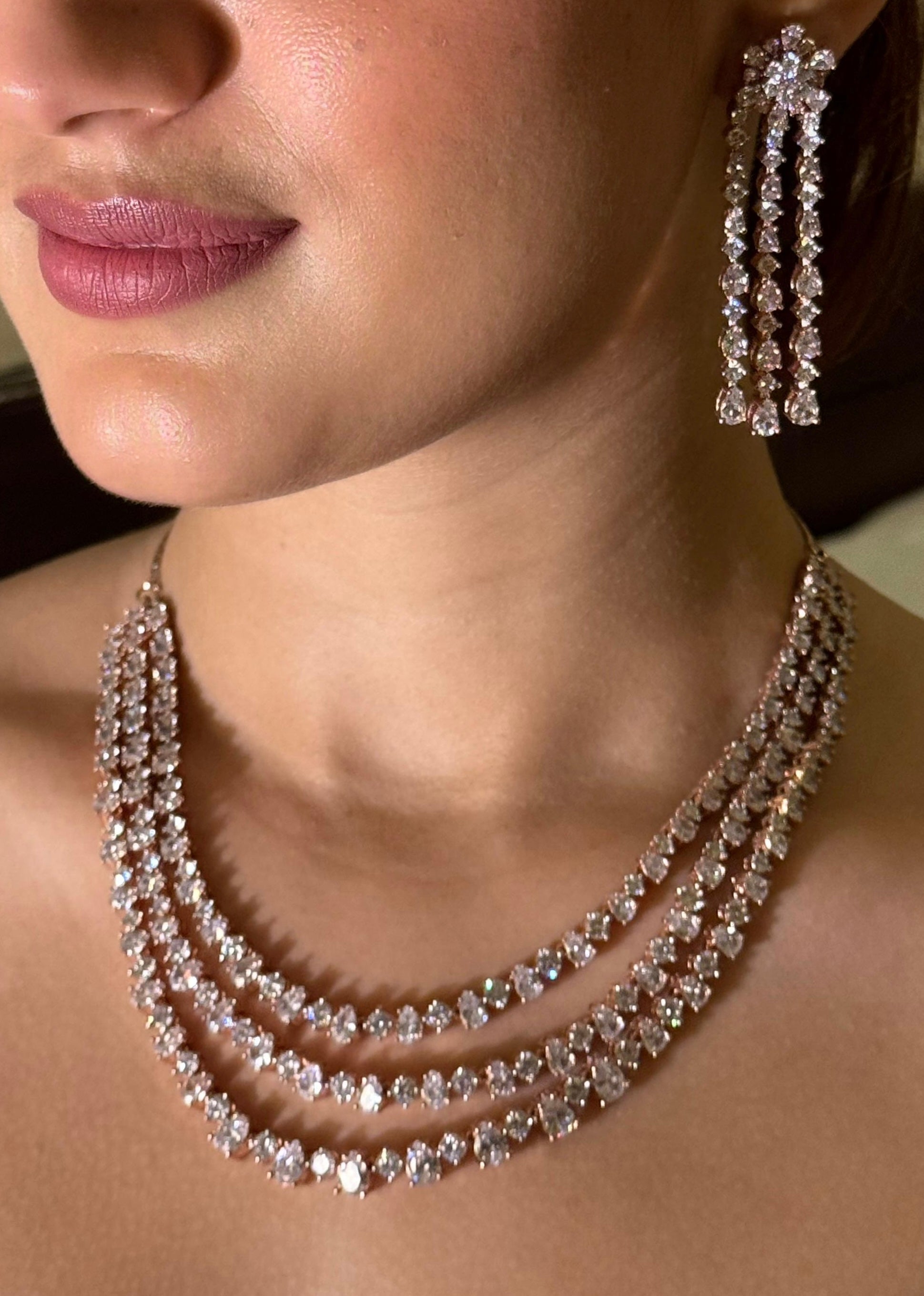 Radiant Rose: Diamond Necklace Set in Rose Gold