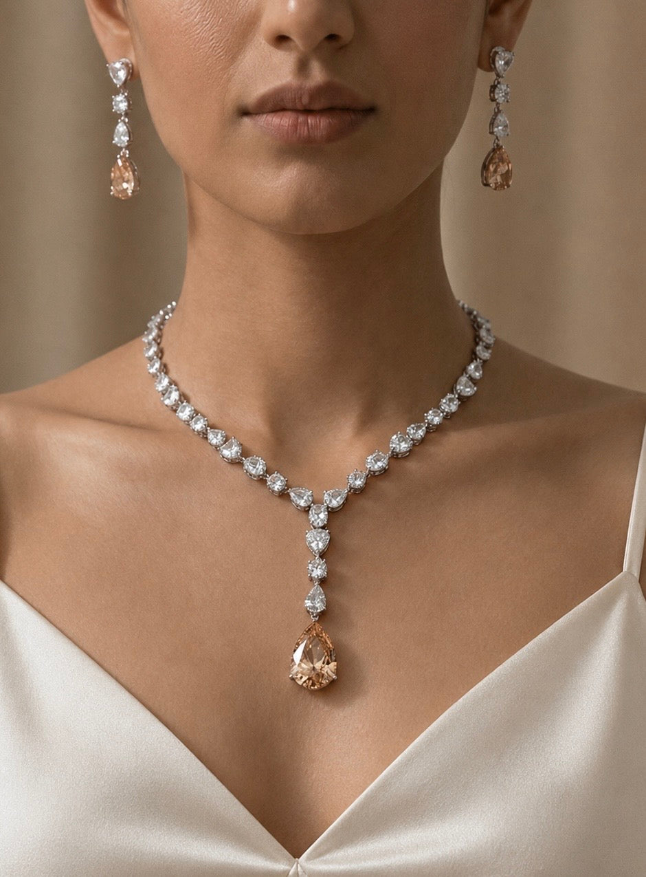 Champagne Drop Statement Necklace Set – Luxe Evening Edit