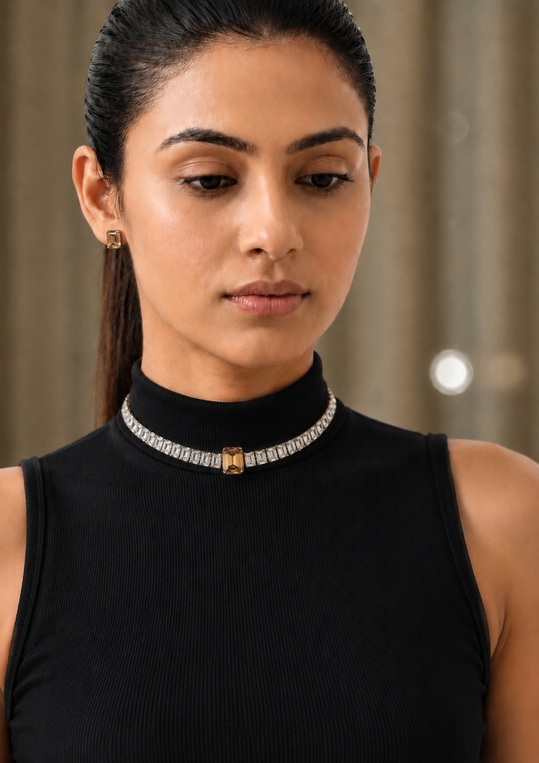 Champagne Baguette Diamond Look Choker Set – Luxe Evening Edit