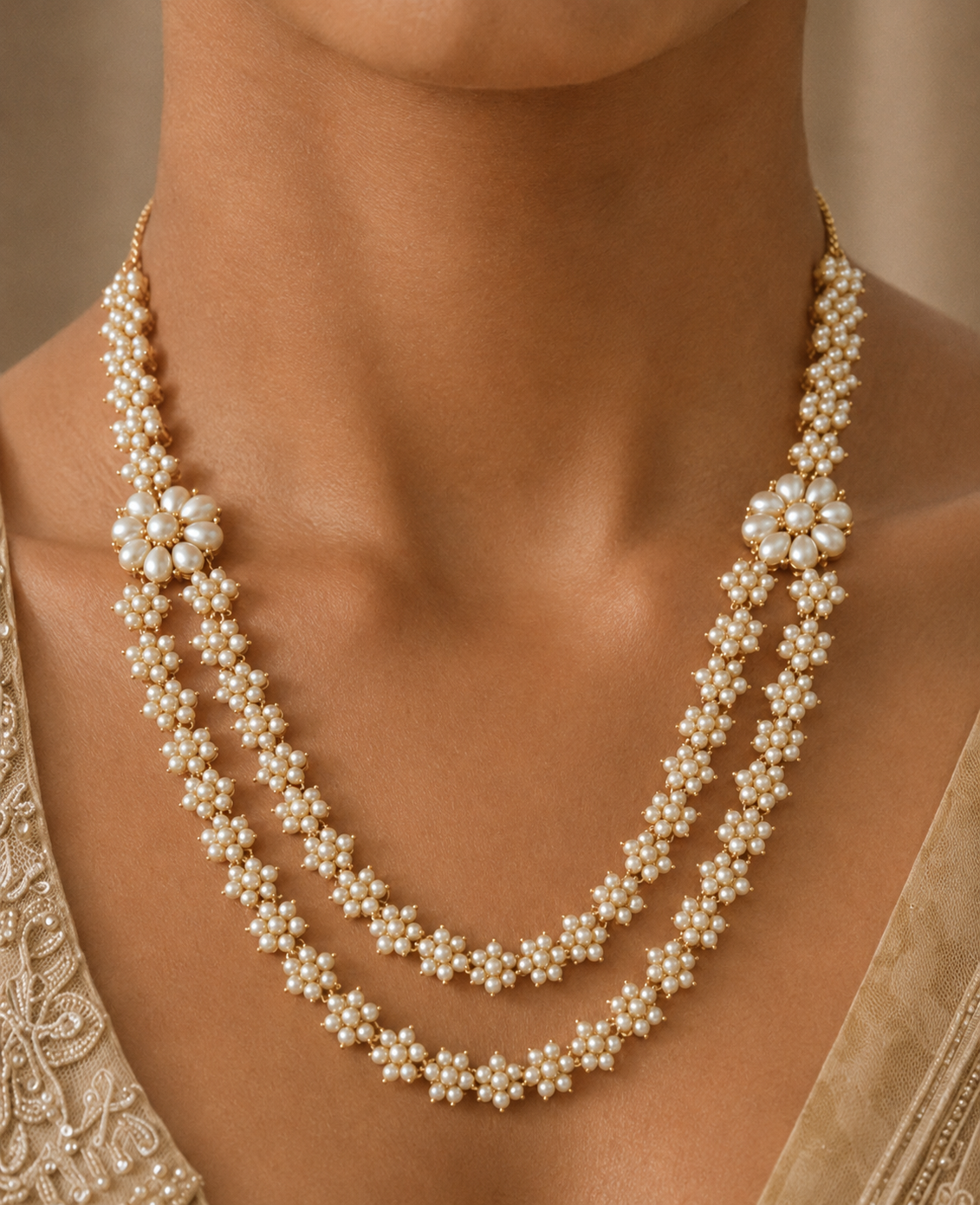 Gold-Plated Two-Layer Pearl Necklace