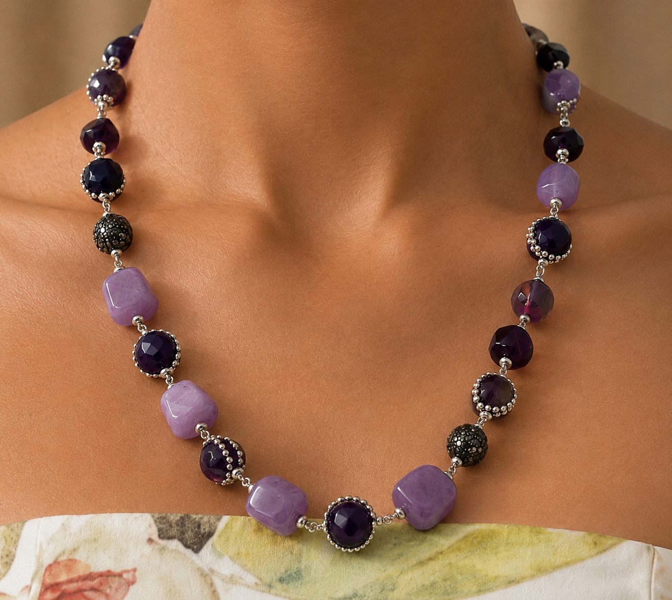 Amethyst Multi-Stone Statement Necklace Set with Earrings – Contemporary Luxe Edit