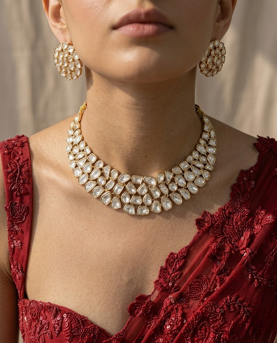 22K Gold Plated Uncut Kundan Choker Set – Royal Bridal Edit