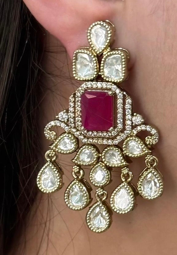 Moissanite Polki Studded Double Layer Ruby Necklace Set