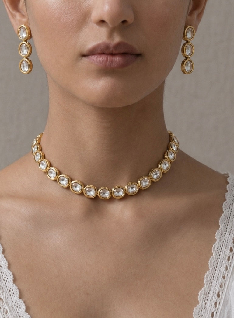 Golden Aura Oval Gemstone Choker Set
