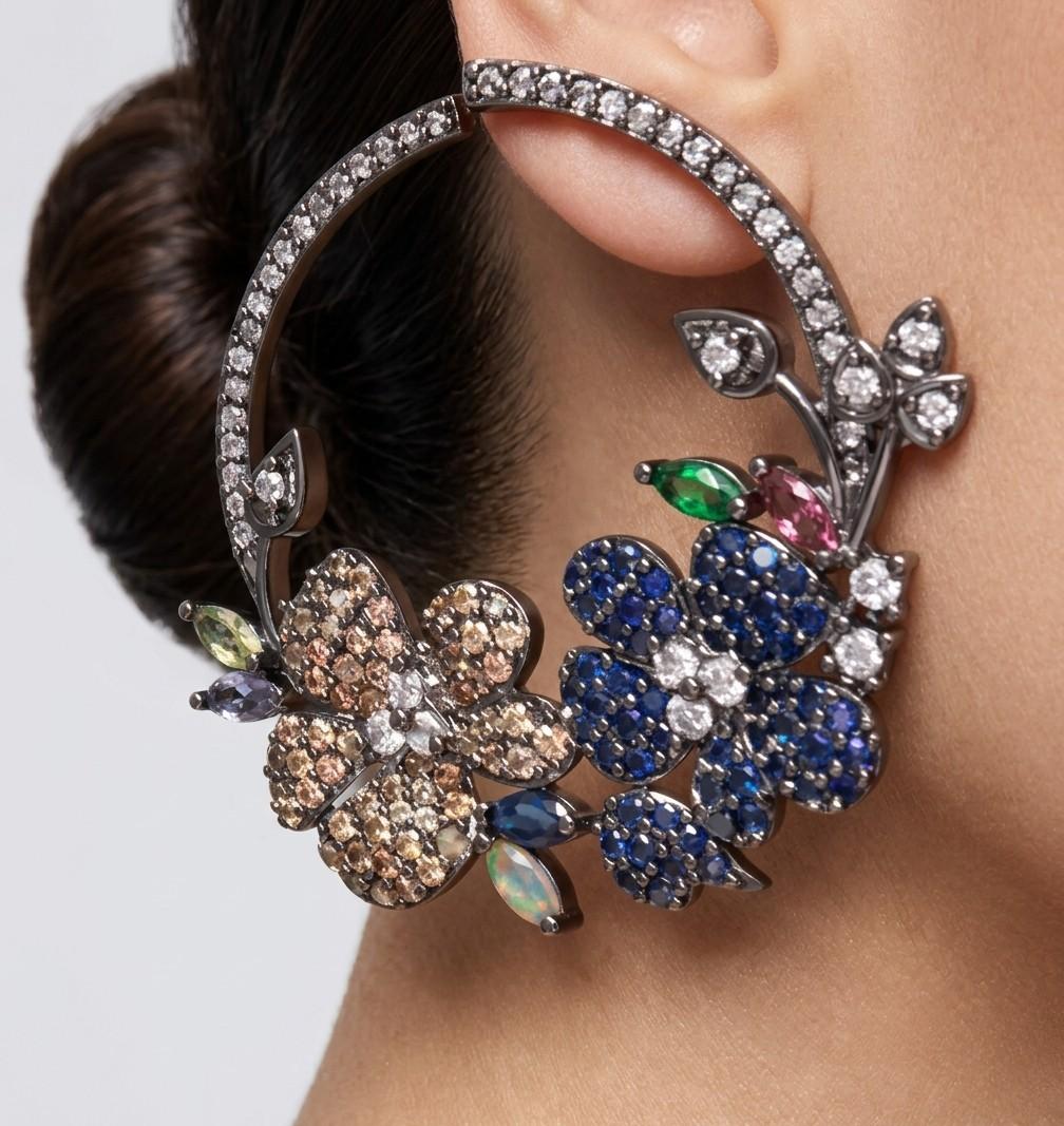 Floral Crystal Hoop Earrings – A Sparkling Fusion of Elegance & Charm