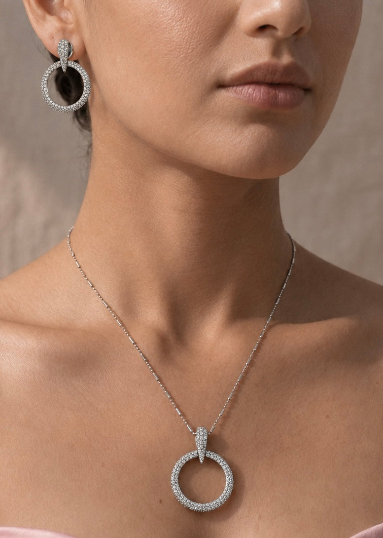 Radiant Circle Pendant Necklace and Earring Set