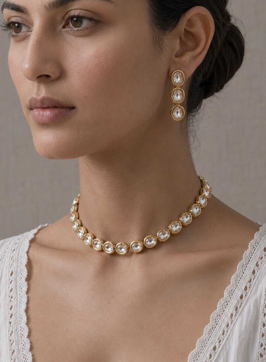 Golden Aura Oval Gemstone Choker Set