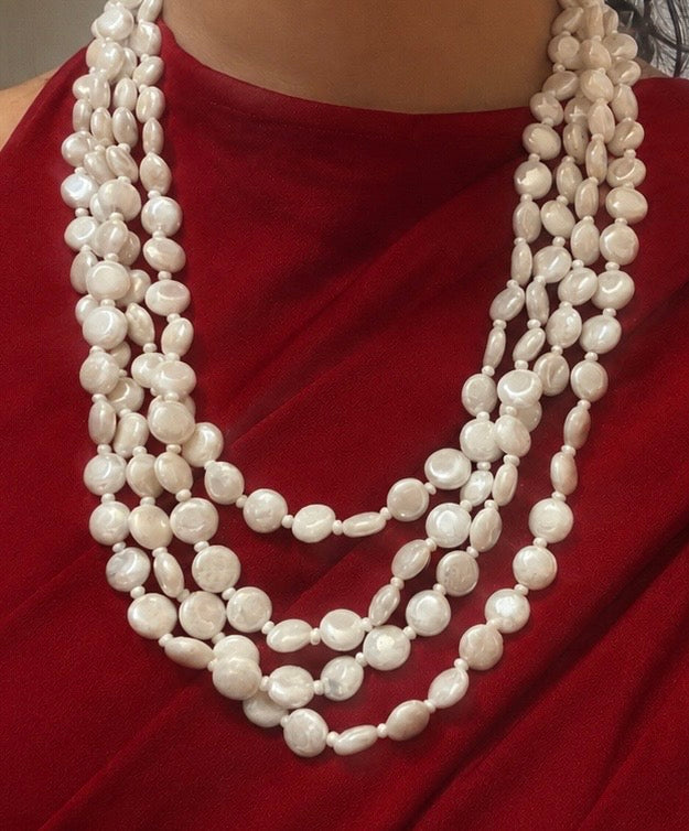 Four Layer Coin Pearl Mala Necklace | Statement Multi-Strand Pearl Necklace for Festive &amp; Ethnic Wear