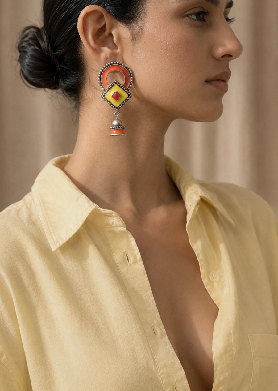 925 Silver Earrings with Yellow and Orange Accents