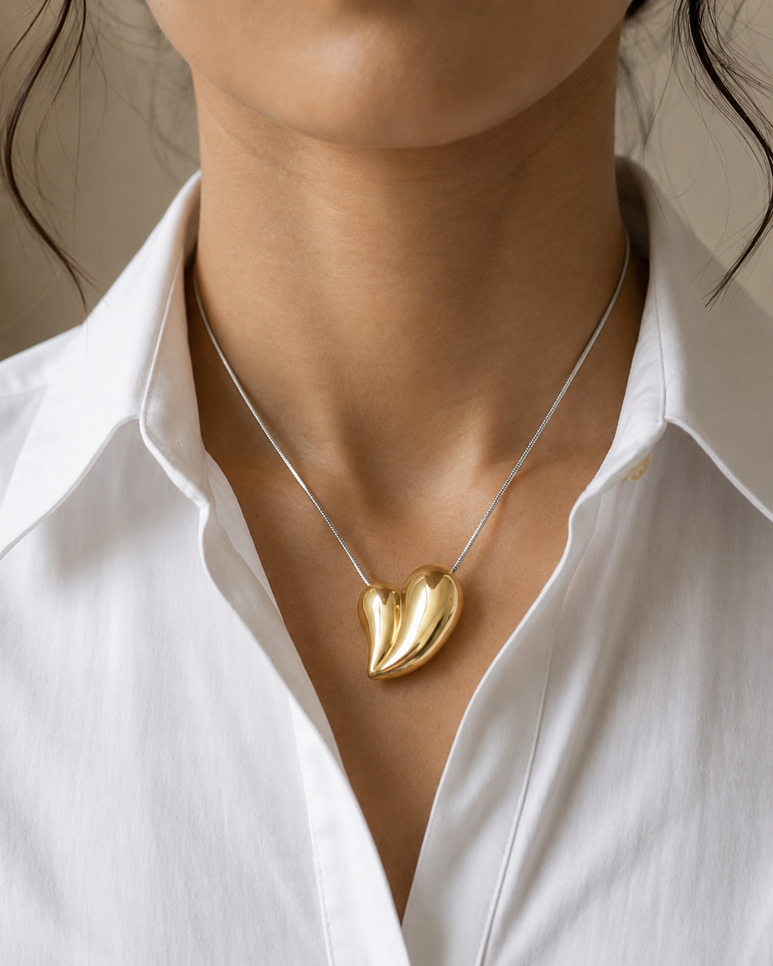 Milaya Sculpted Heart Pendant Necklace | Statement Golden Finish | Two-Tone