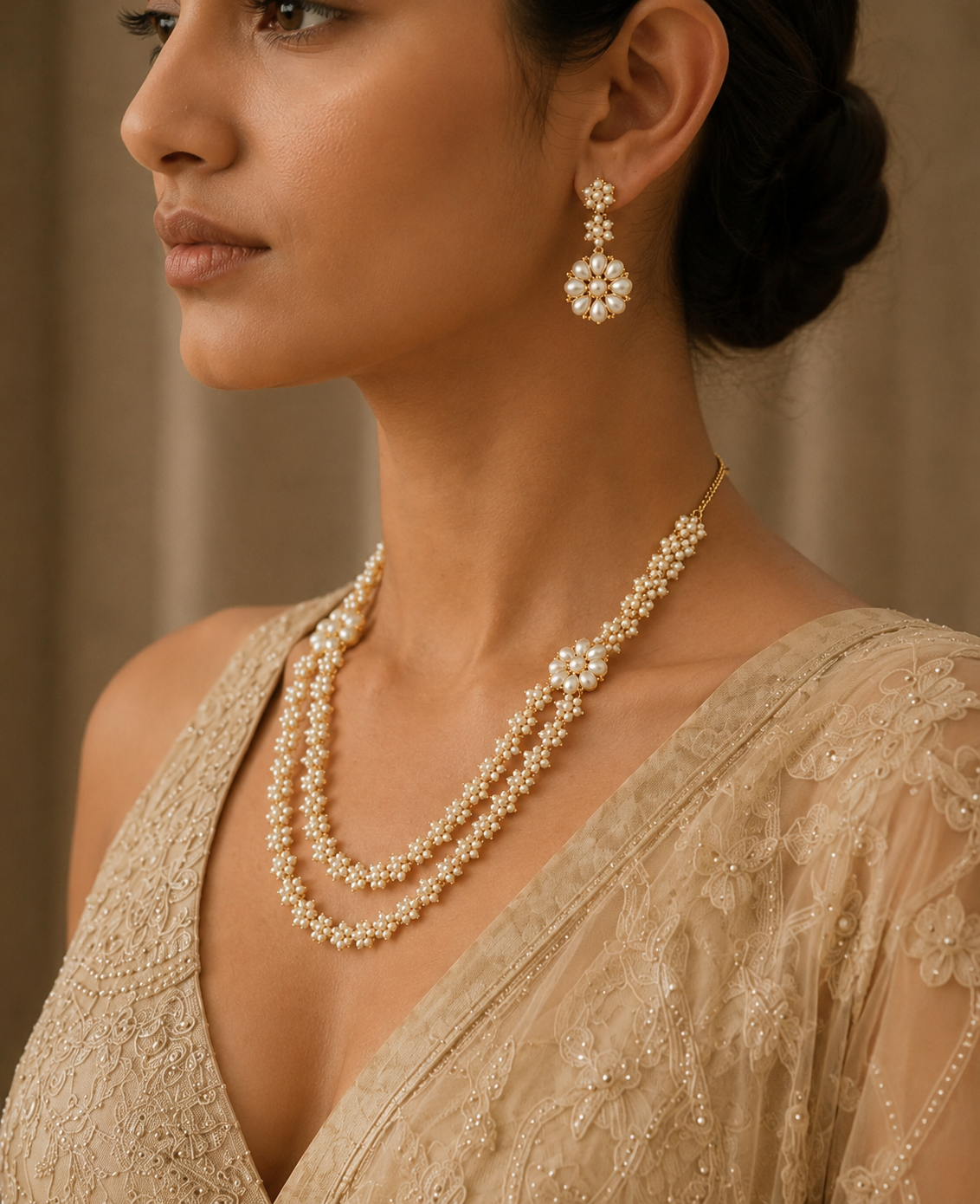 Gold-Plated Two-Layer Pearl Necklace