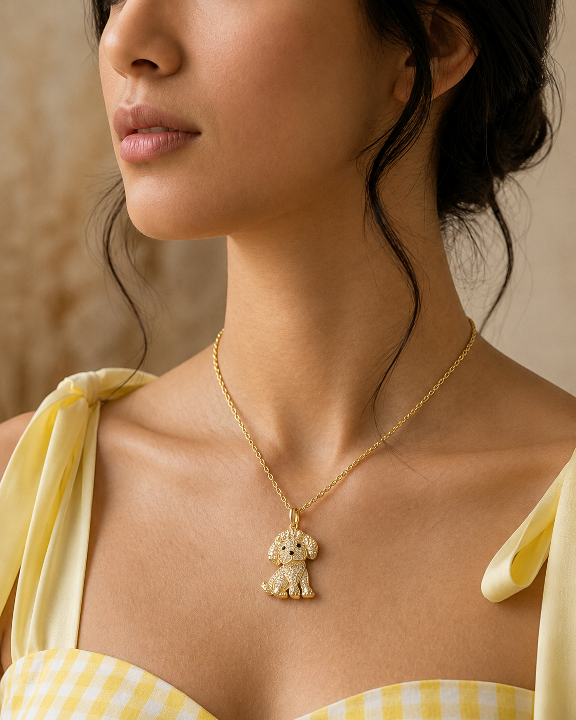 Golden Pup Sparkle Pendant Necklace