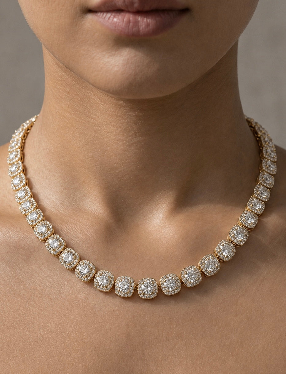 Gold Bezel-Set Necklace with Brilliant-Cut Clear Stones