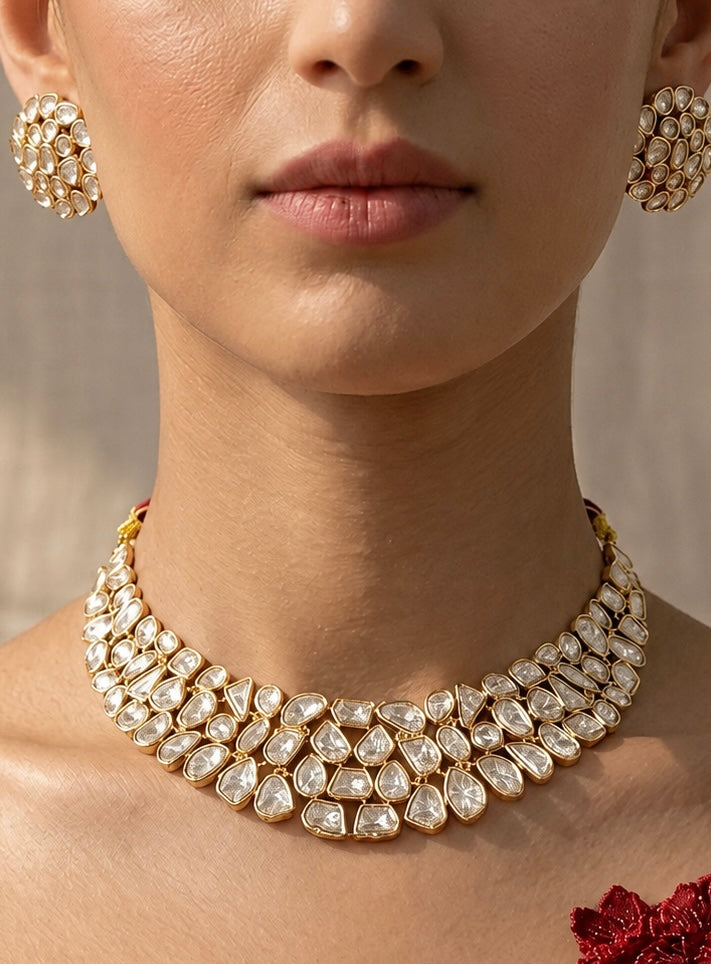 22K Gold Plated Uncut Kundan Choker Set – Royal Bridal Edit
