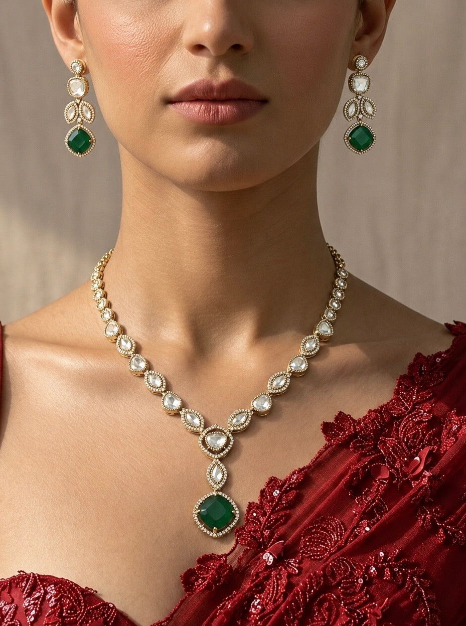 Gorgeous Moissanite Polki Necklace Set: Timeless Elegance