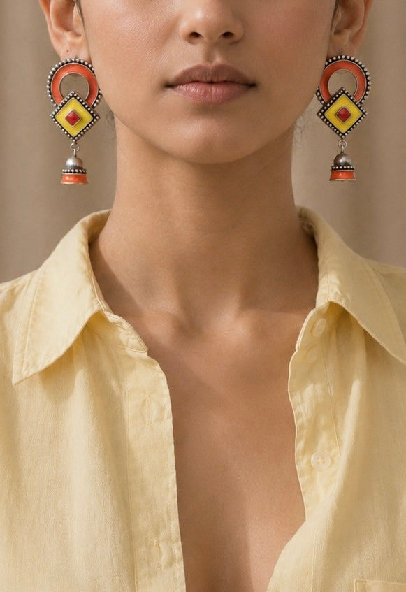 925 Silver Earrings with Yellow and Orange Accents